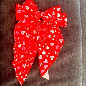 Red, Love & Heart Double Bow with Long Tail on barrette